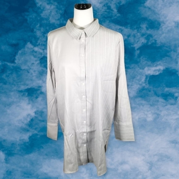 A Point Women's Stripped & Solid Button Down Shirt Dress Size L - Picture 1 of 9